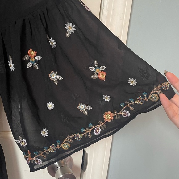 Anthropologie Maeve Anfisa Peasant Dress 4 Black Embroidered Smocked Sheer Boho - Picture 7 of 12